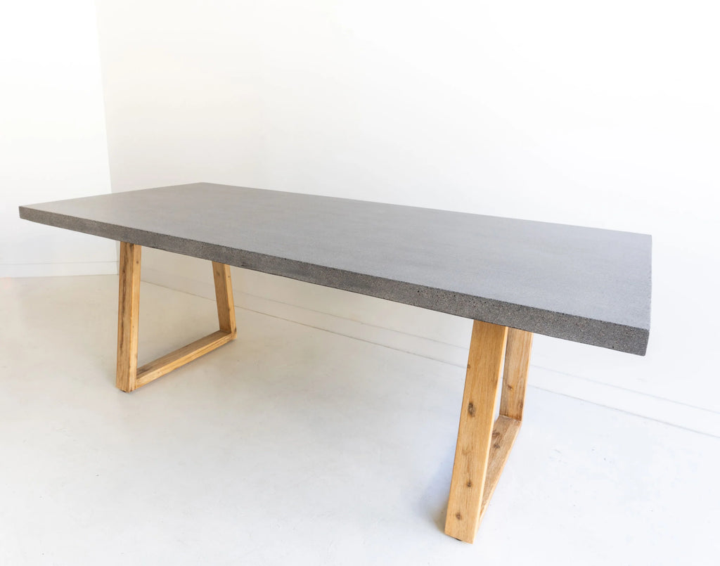 RECTANGULAR DINING TABLE 1.8M, SPECKLED GREY WITH LIGHT HONEY ACAIA LEGS