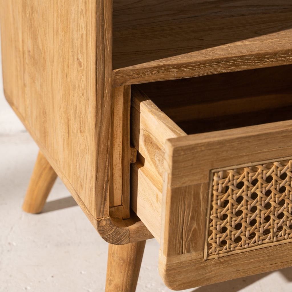 AOLANI TEAK & RATTAN BEDSIDE TABLE