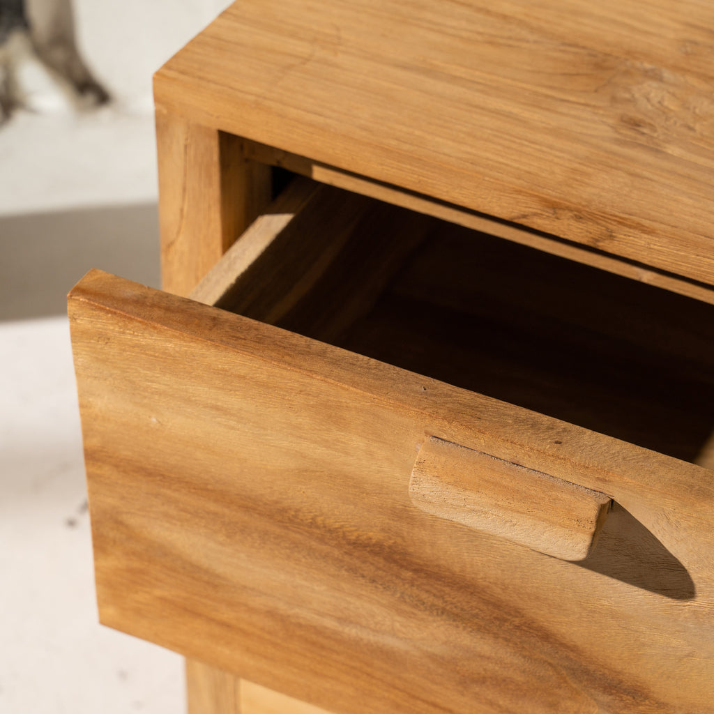 2-DRAWER TEAK BEDSIDE TABLE