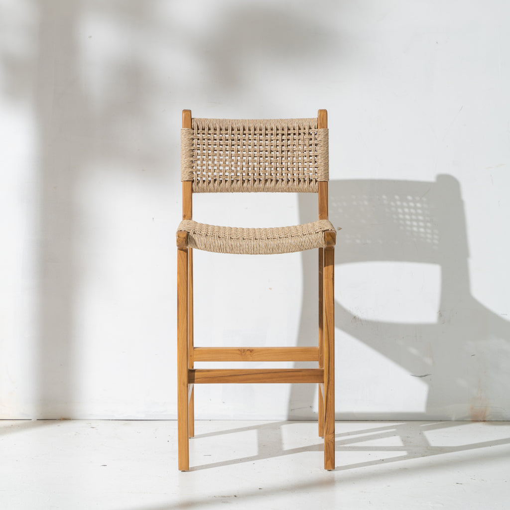 KHAIRI WOVEN BAR STOOL WITH BACK (INDOOR / OUTDOOR)