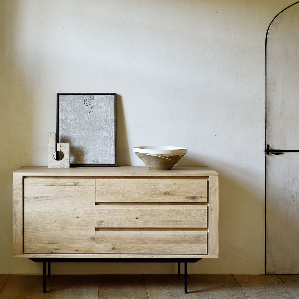 ETHNICRAFT OAK SHADOW SIDEBOARD, BLACK METAL LEGS