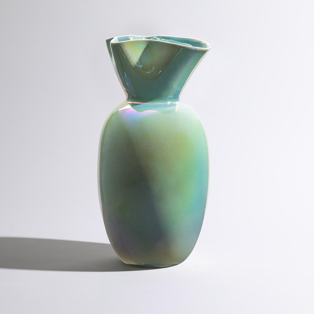 BABYLON CERAMIC VASE, AQUA PEARL