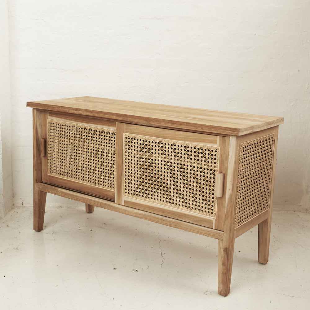 TEAK & RATTAN MEDIUM CABINET