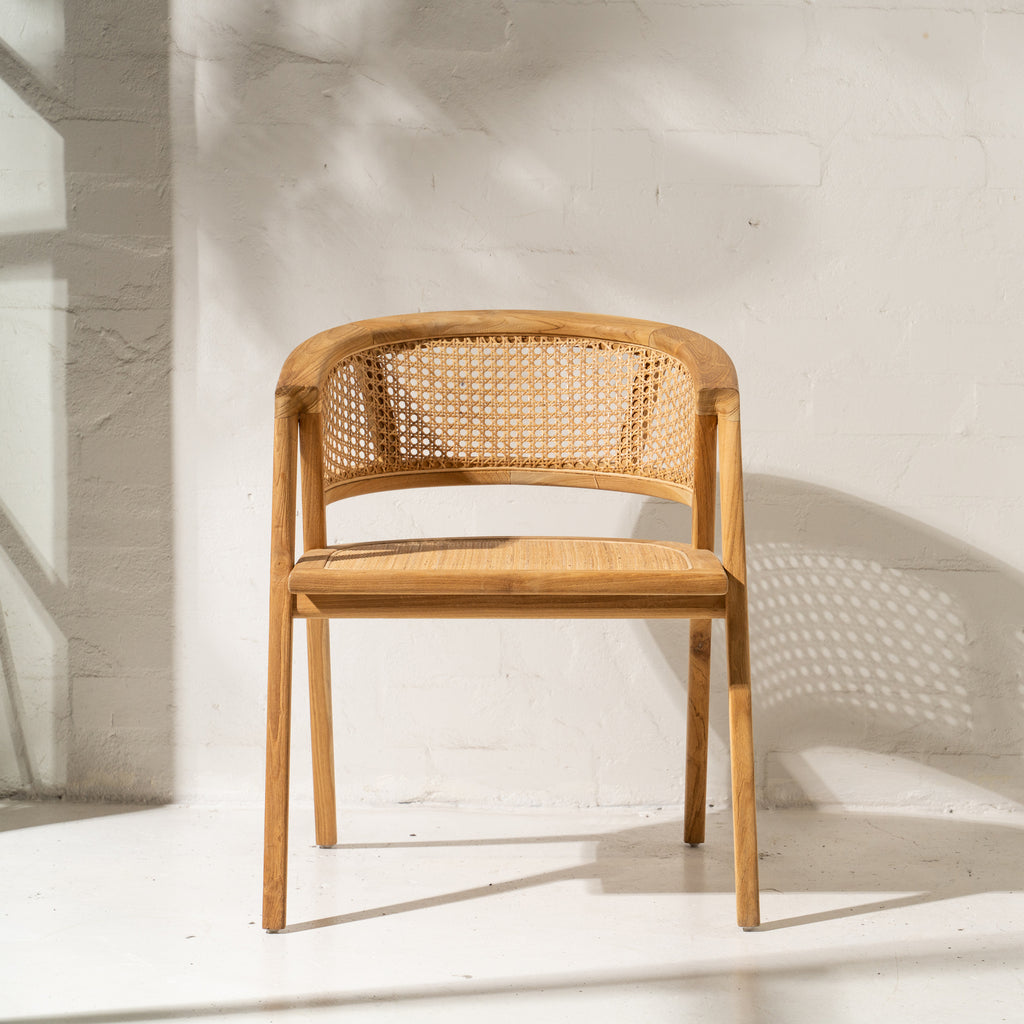 AMALIA TEAK & RATTAN ROUNDED DINING CHAIR