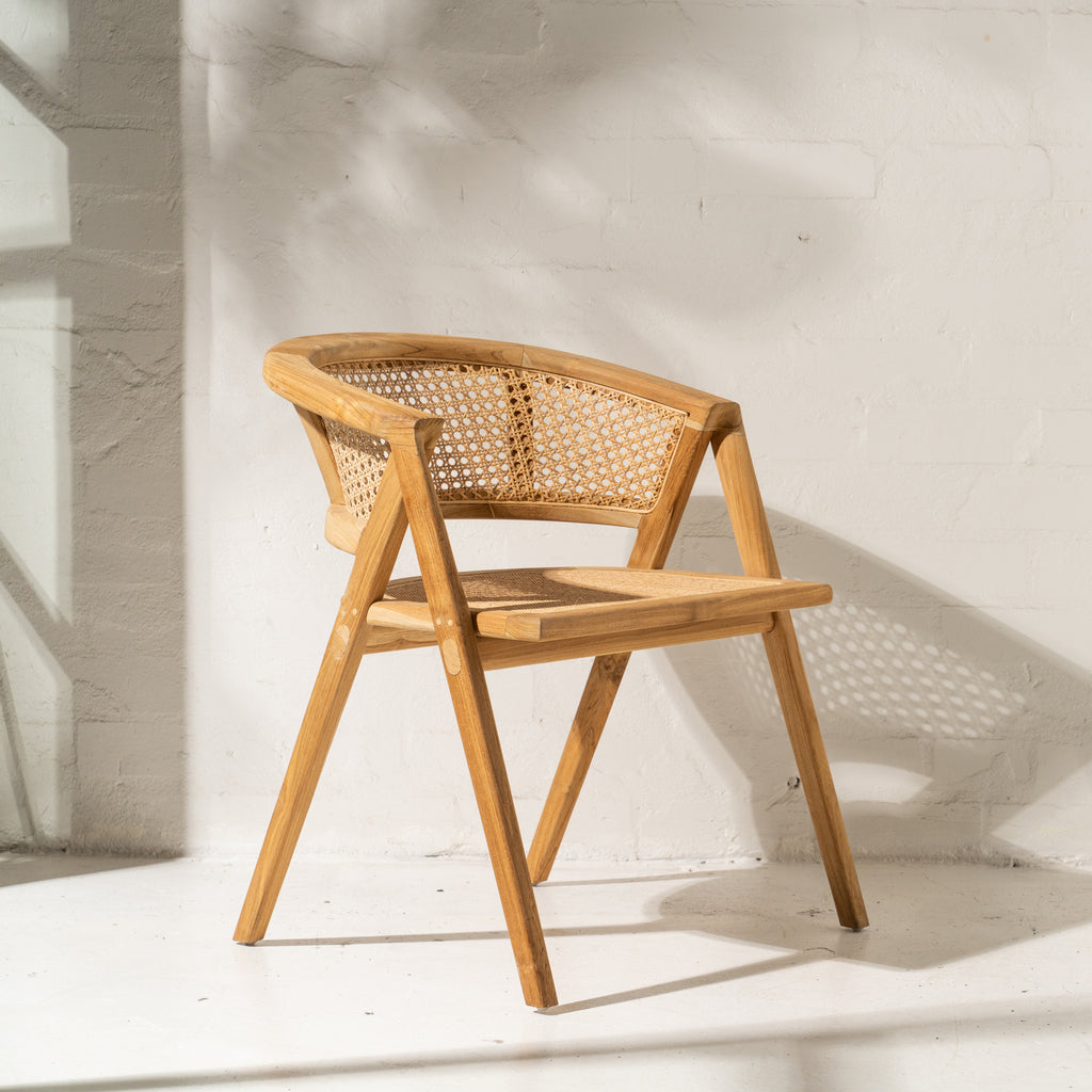 AMALIA TEAK & RATTAN ROUNDED DINING CHAIR