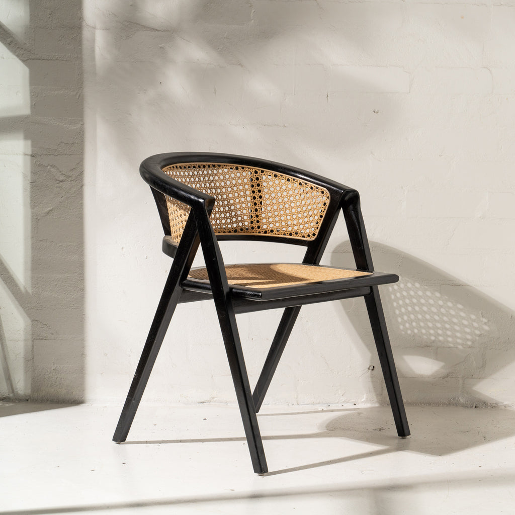 AMALIA RATTAN ROUNDED DINING CHAIR, BLACK