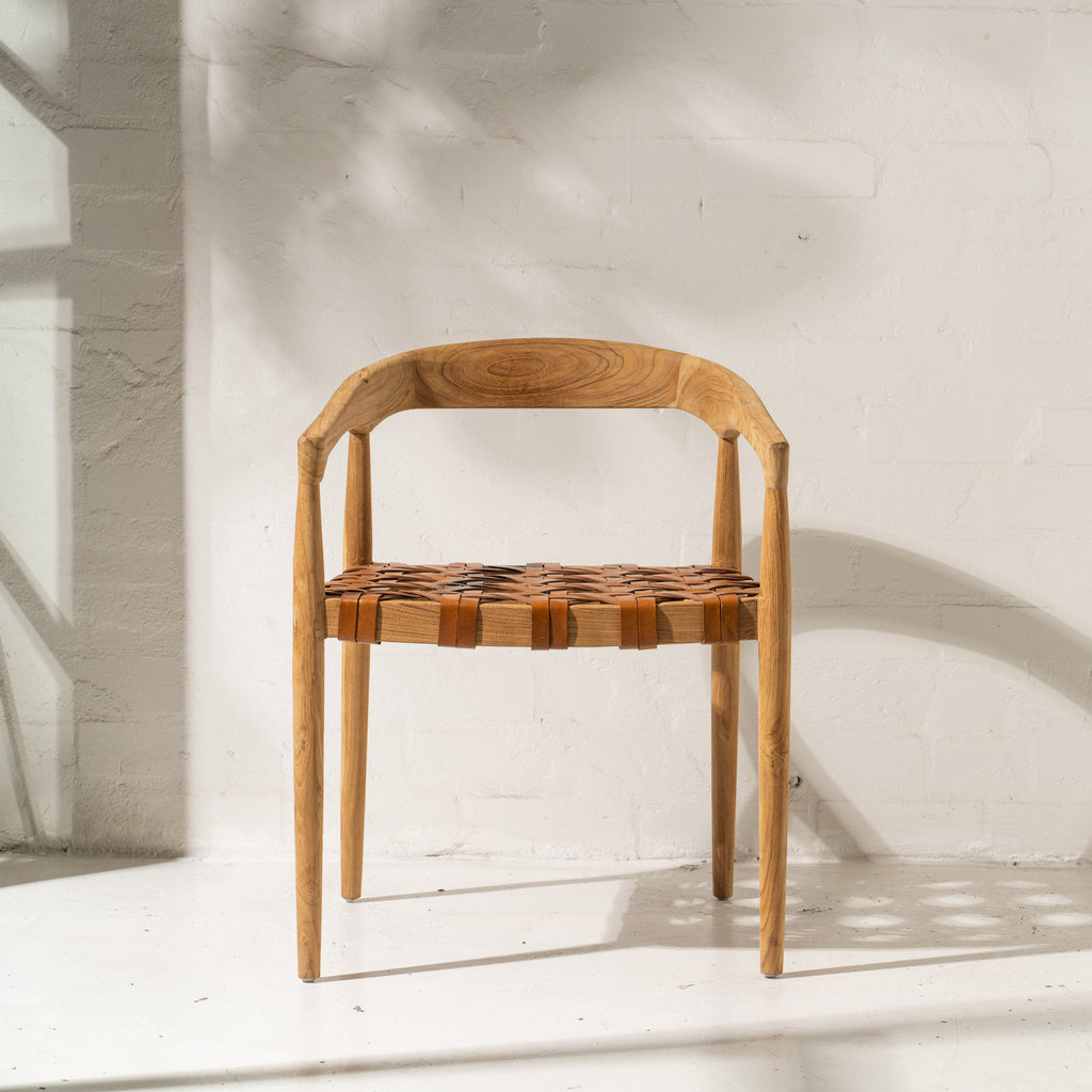 LARAH LEATHER & TEAK DINING CHAIR