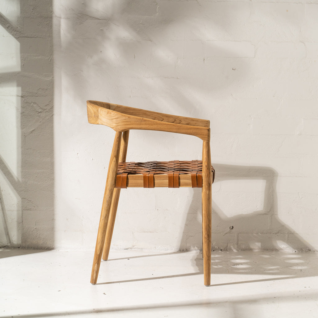 LARAH LEATHER & TEAK DINING CHAIR