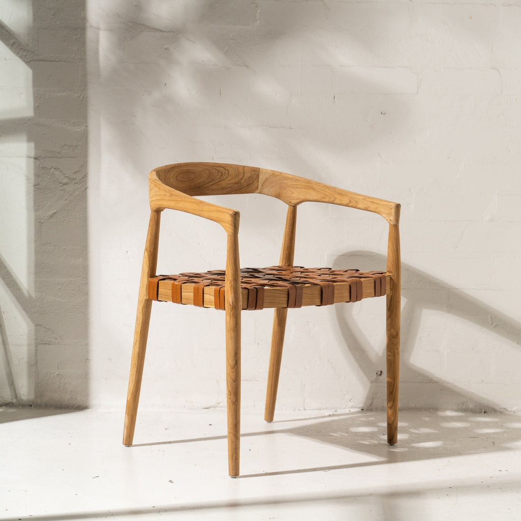 LARAH LEATHER & TEAK DINING CHAIR