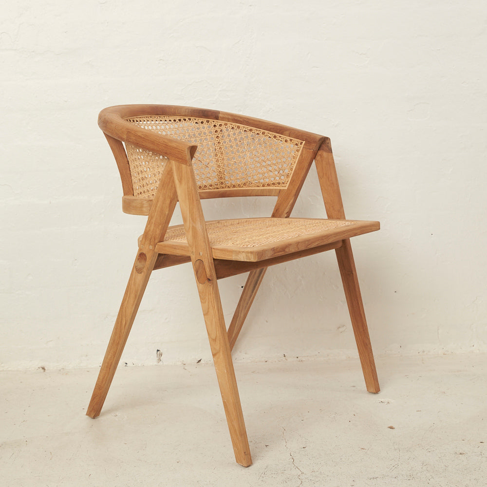 AMALIA TEAK & RATTAN ROUNDED DINING CHAIR