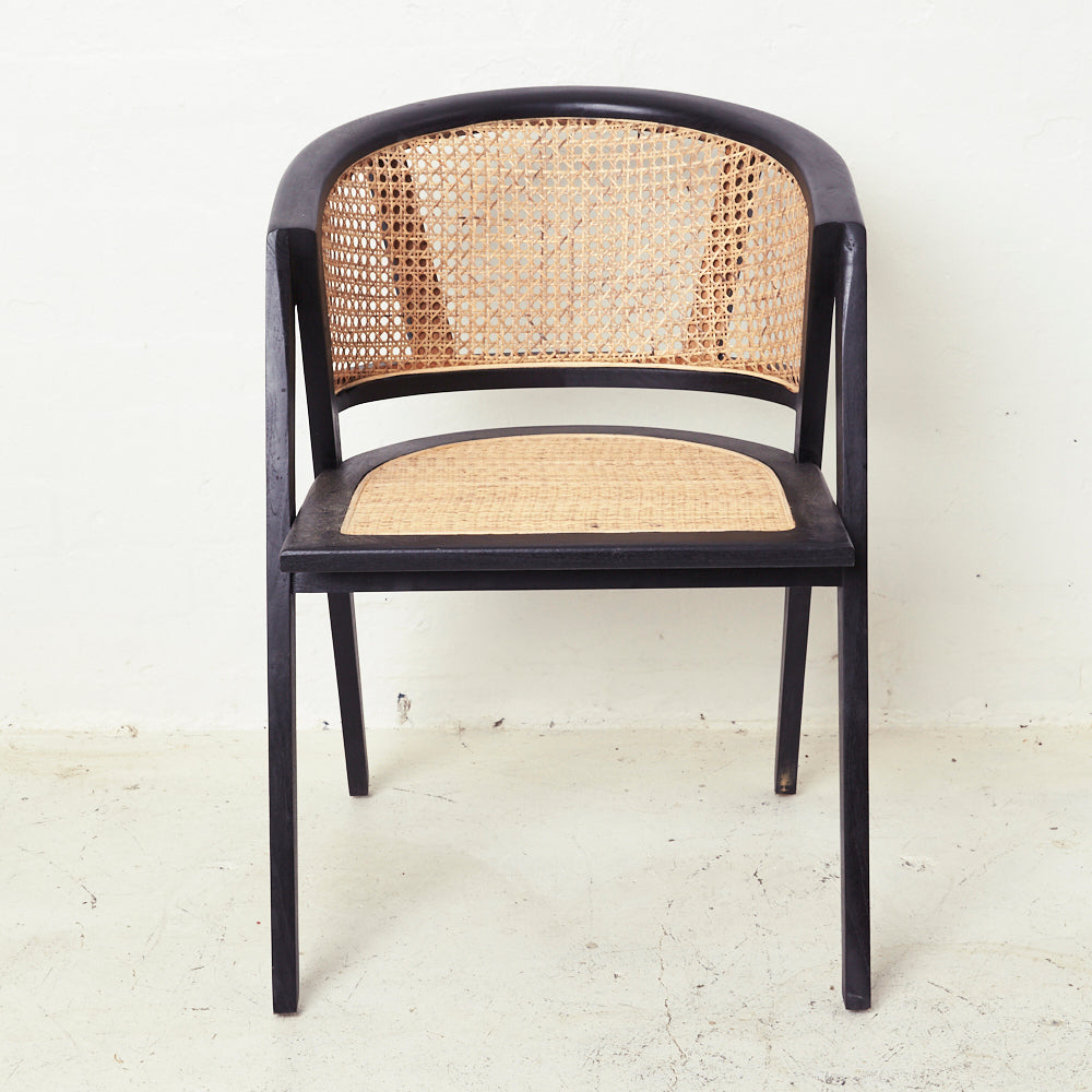 AMALIA RATTAN ROUNDED DINING CHAIR, BLACK