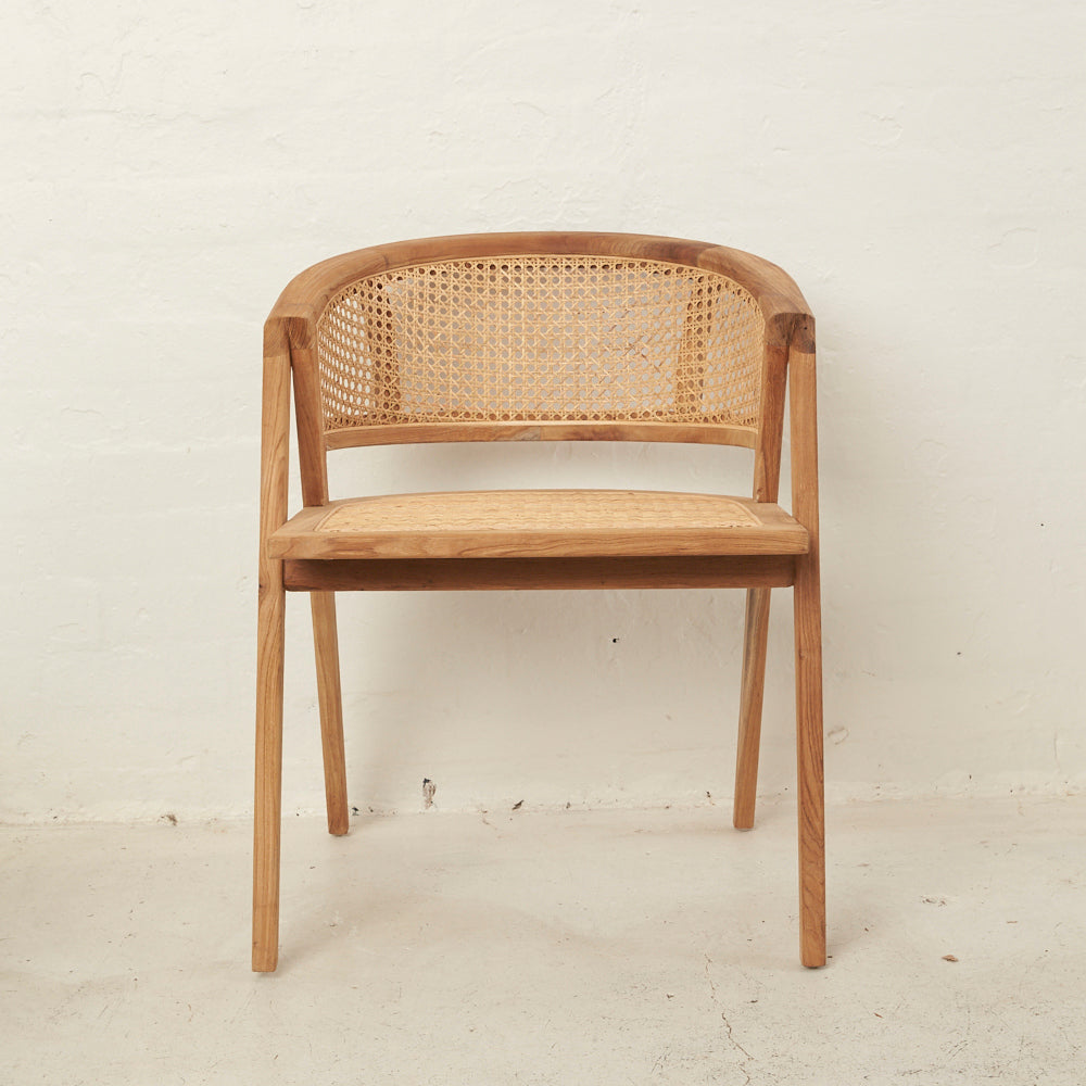 AMALIA TEAK & RATTAN ROUNDED DINING CHAIR