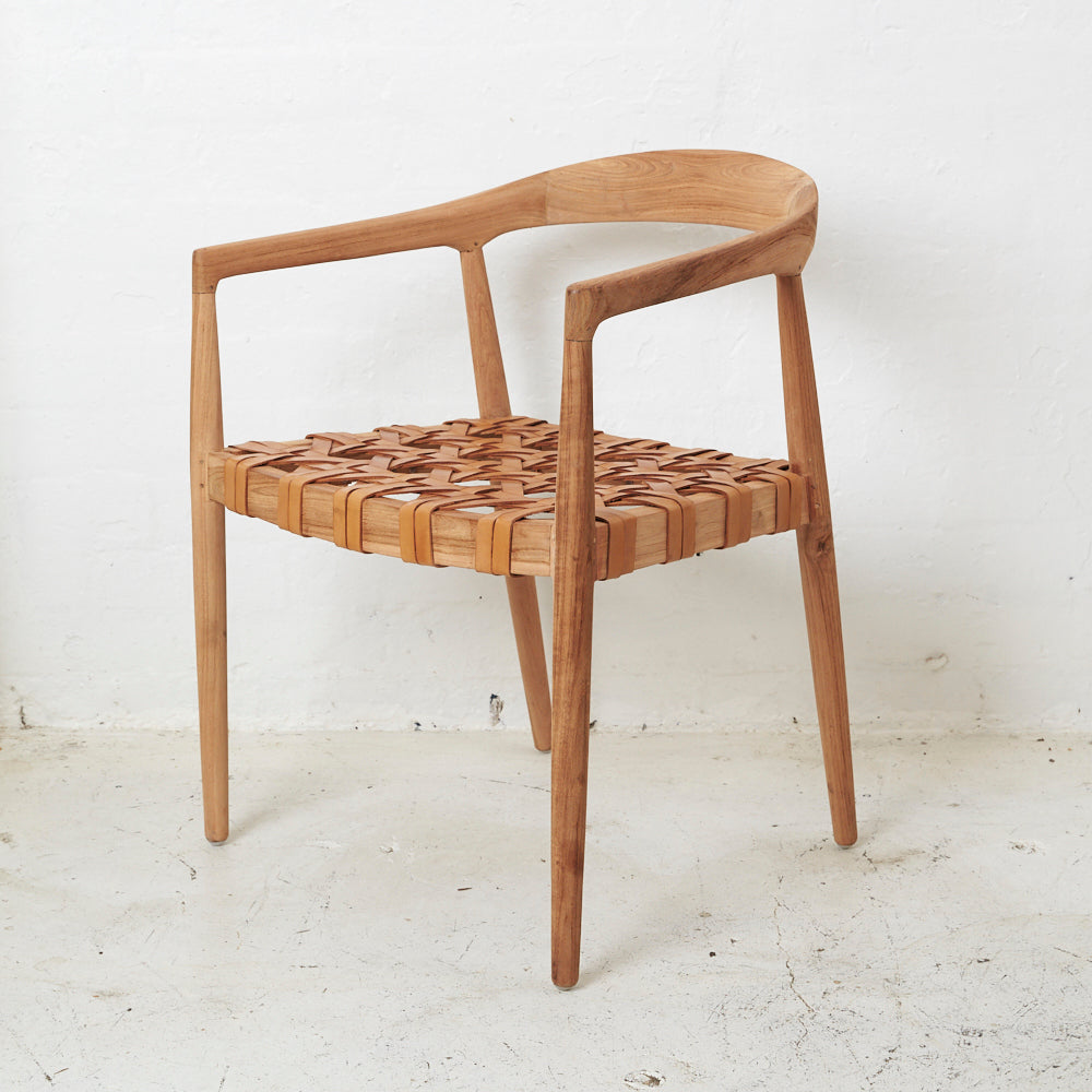 LARAH LEATHER & TEAK DINING CHAIR