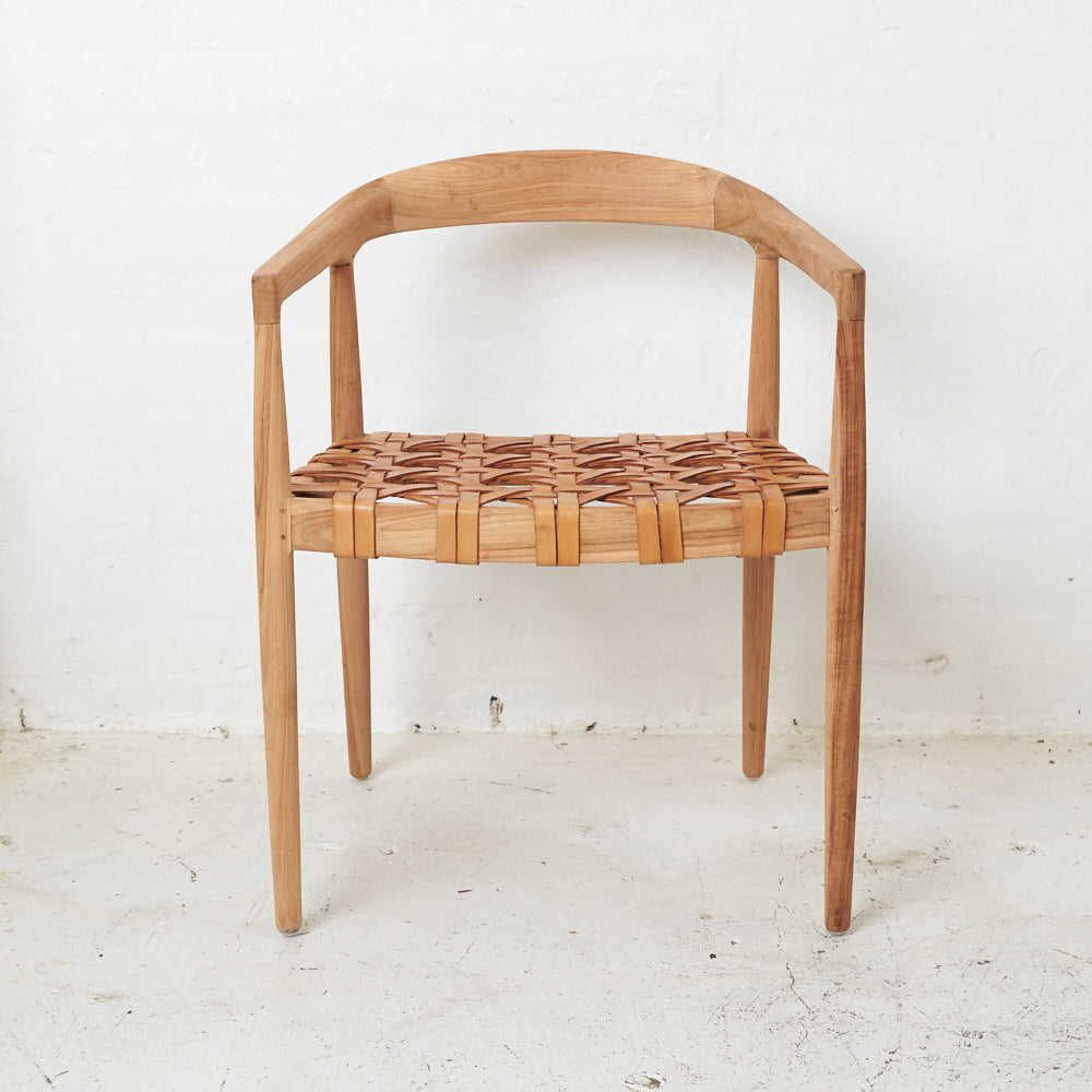 LARAH LEATHER & TEAK DINING CHAIR