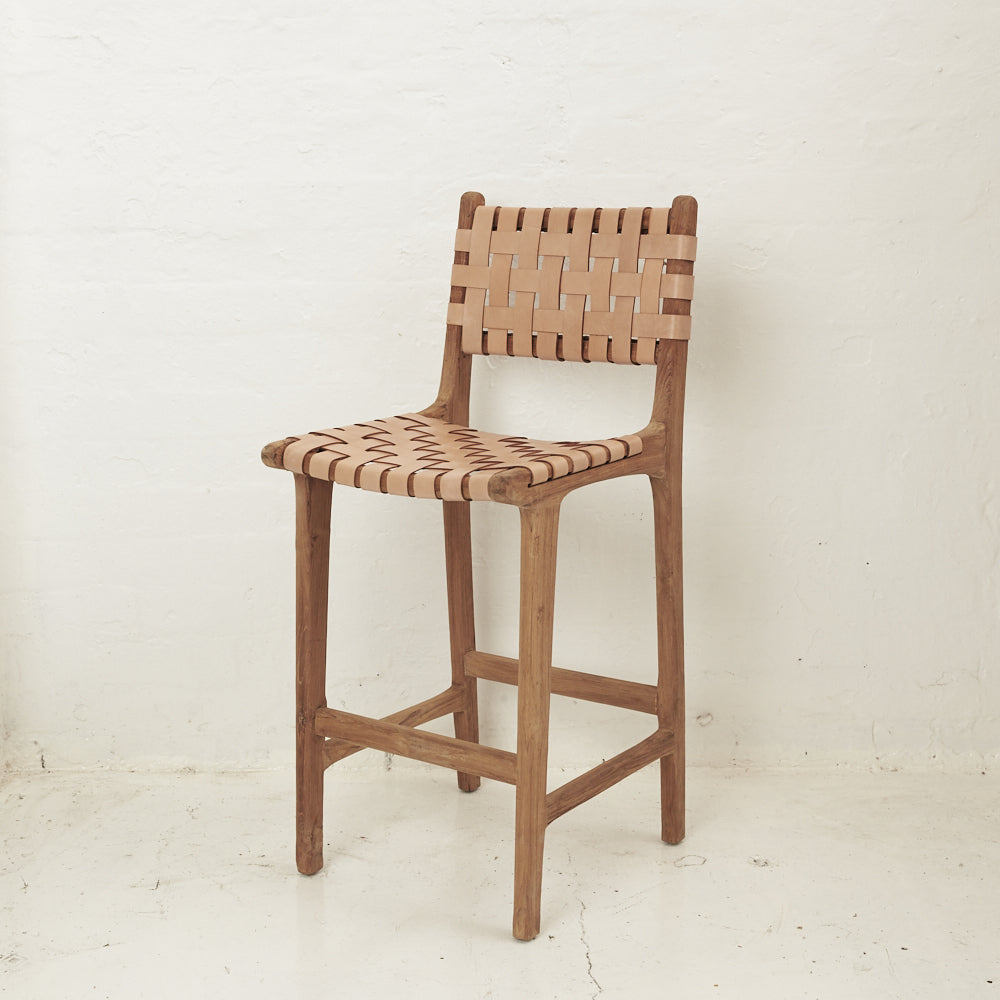 LUKA WOVEN LEATHER BAR STOOL