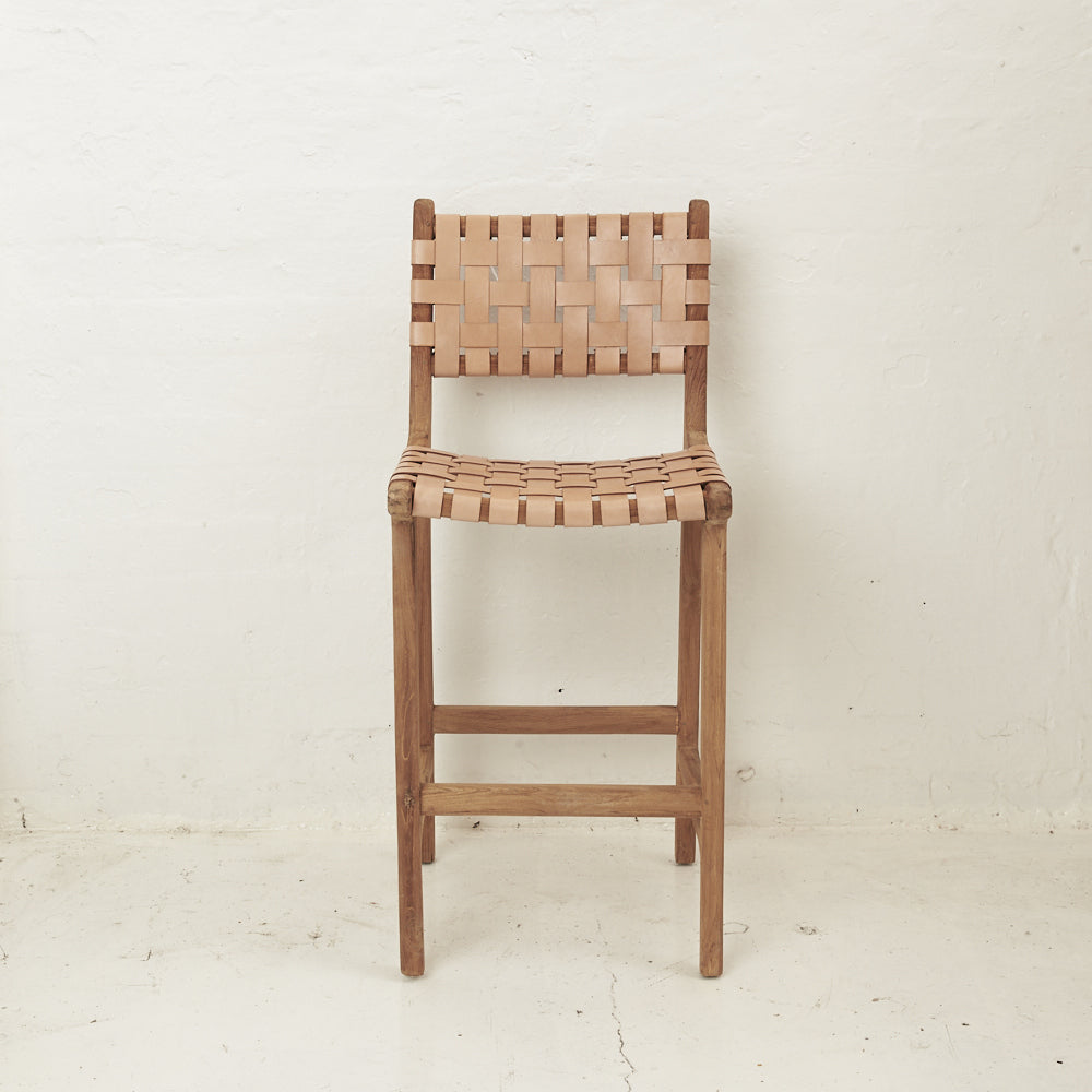 LUKA WOVEN LEATHER BAR STOOL