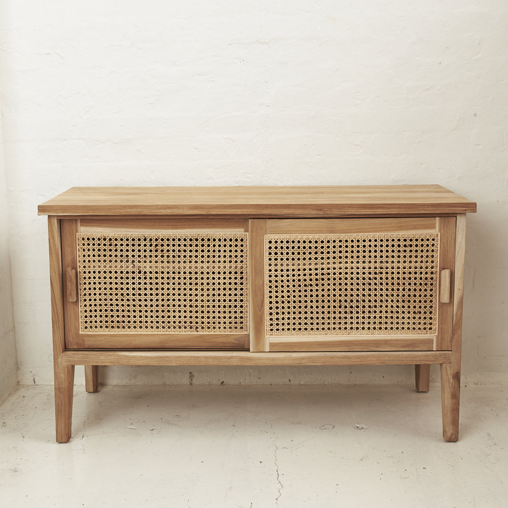 TEAK & RATTAN MEDIUM CABINET