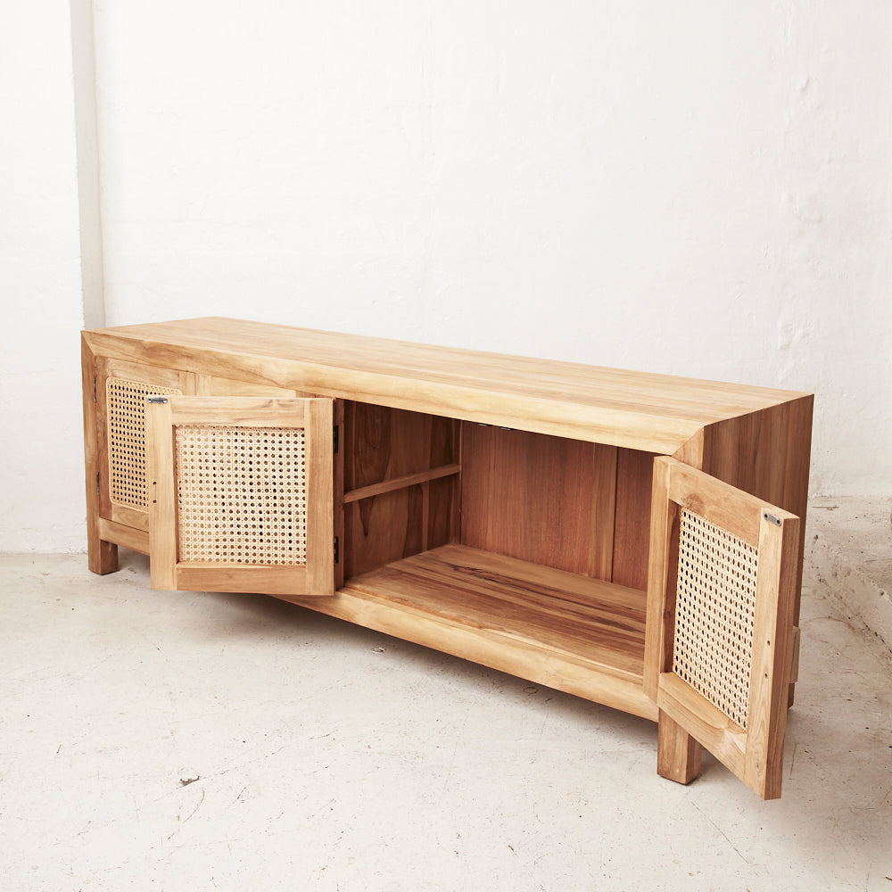 TEAK & RATTAN LOWLINE CABINET