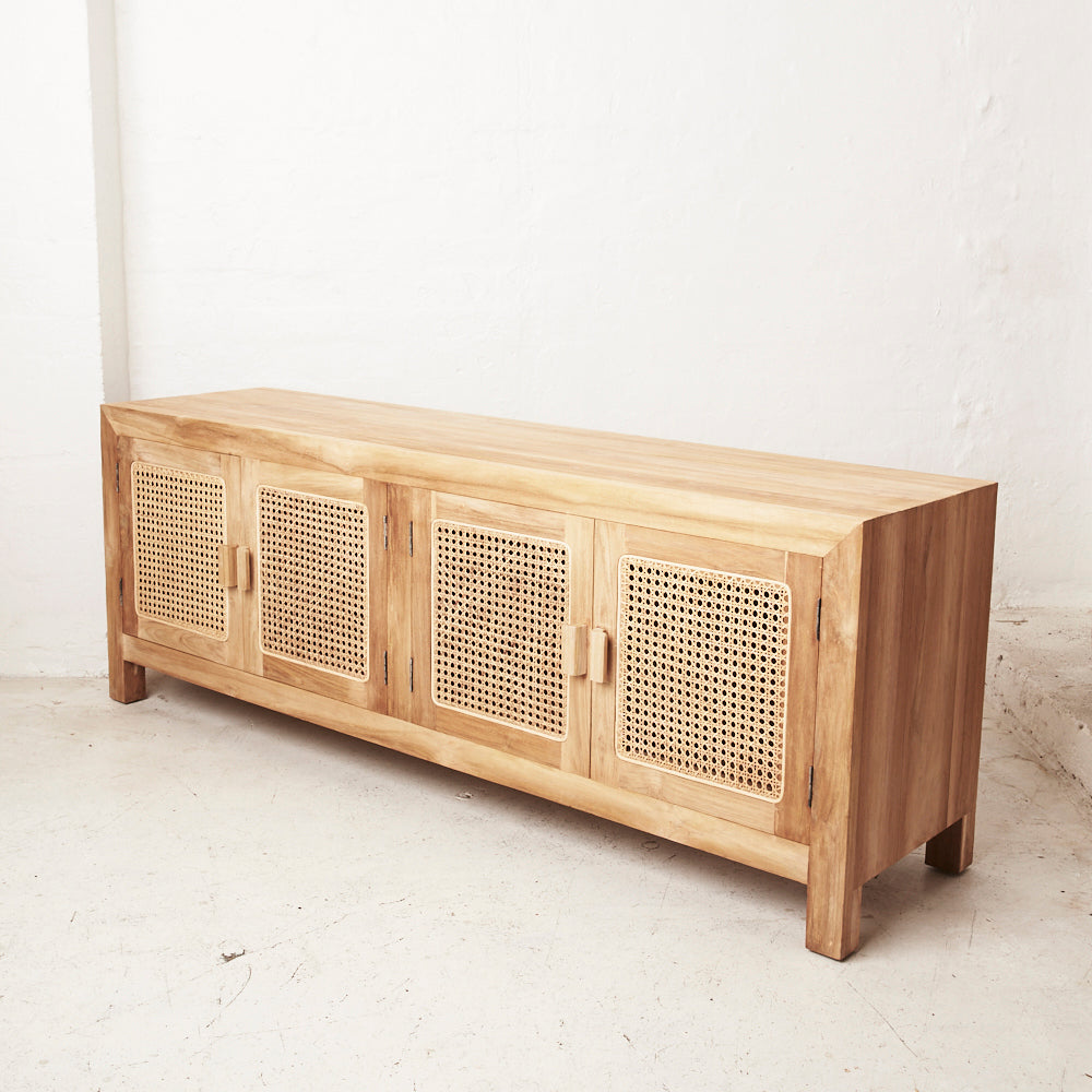 TEAK & RATTAN LOWLINE CABINET