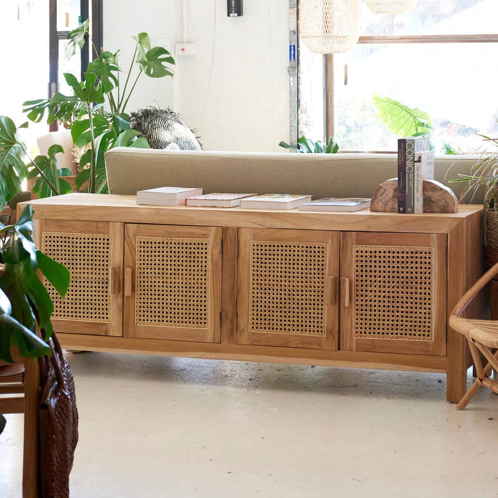 TEAK & RATTAN LOWLINE CABINET