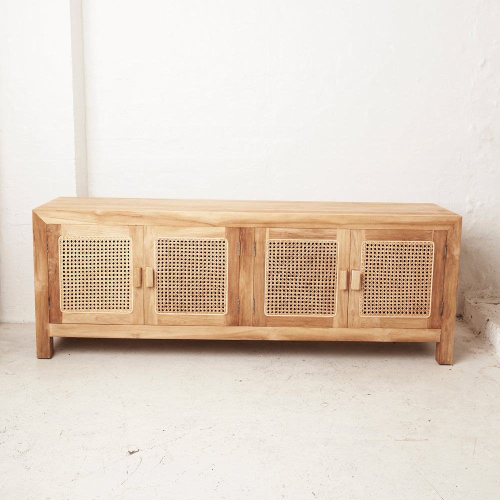 TEAK & RATTAN LOWLINE CABINET